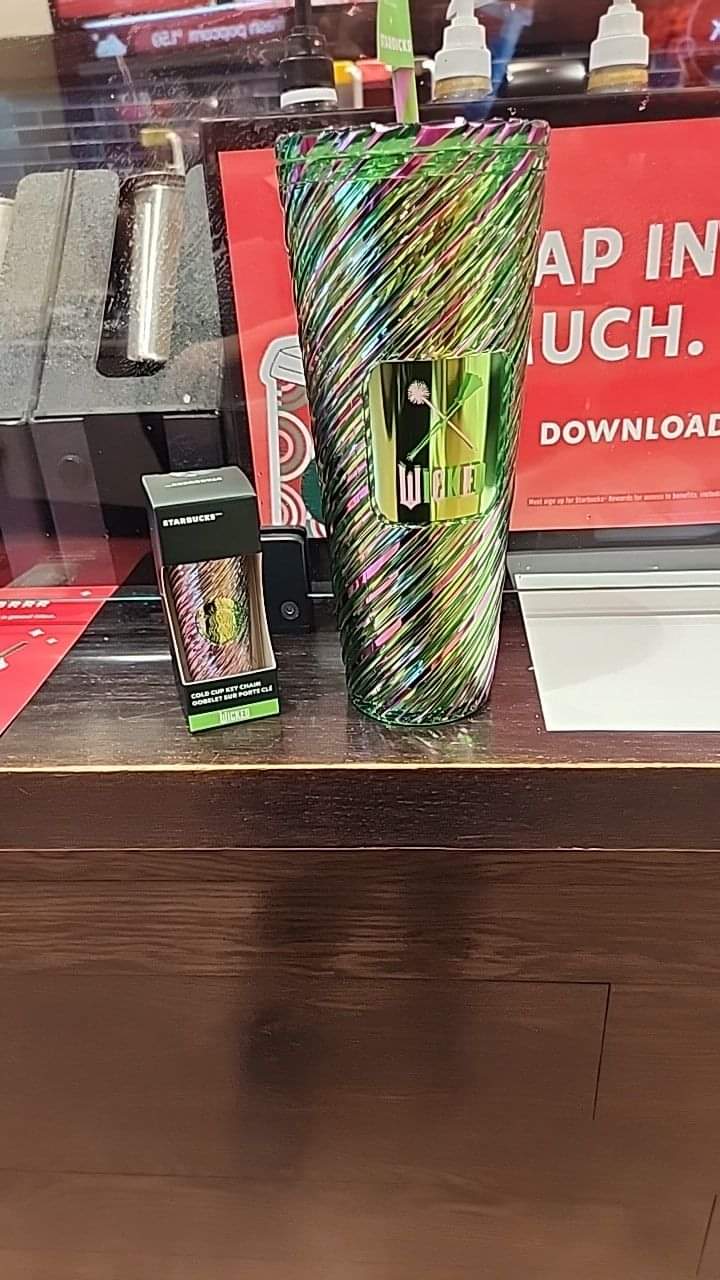 Starbucks Pink & Green Swirl Wicked Cold Cup and Matching Key Chain