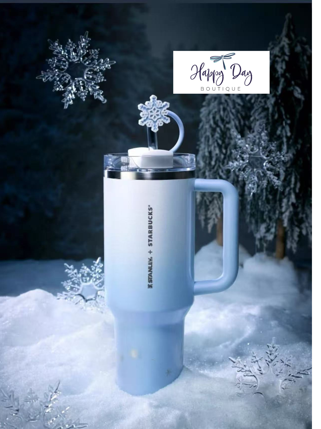 40oz China Starbucks Snowflake White Stainless Steel Stanley With Snowflake Straw Stopper (Release Nov.18)
