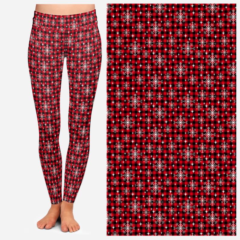 Plaid Snowflake Leggings, Christmas Leggings, Leggings with Pockets, women's Christmas gift.
