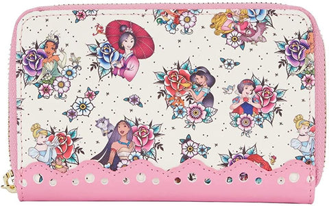 LOUNGEFLY DISNEY: PRINCESS TATTOO AOP ZIP AROUND WALLET