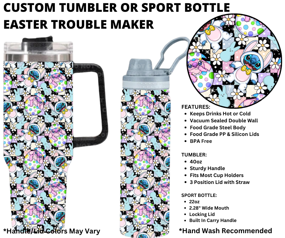 Preorder! Closes 1/1. ETA March. Easter Trouble Maker Custom Tumbler or Sport Bottle