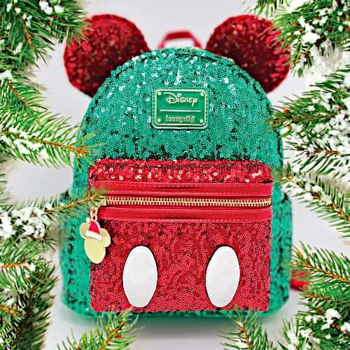 LOUNGEFLY DISNEY: Christmas Mickey Sequin MINI BACKPACK