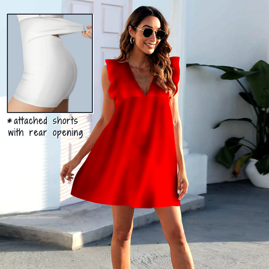 Solid RedPocket Dress with Shorts - PREORDER - ETA MID JULY