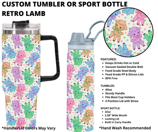 Preorder! Closes 1/1. ETA March. Retro Lamb Custom Tumbler or Sport Bottle