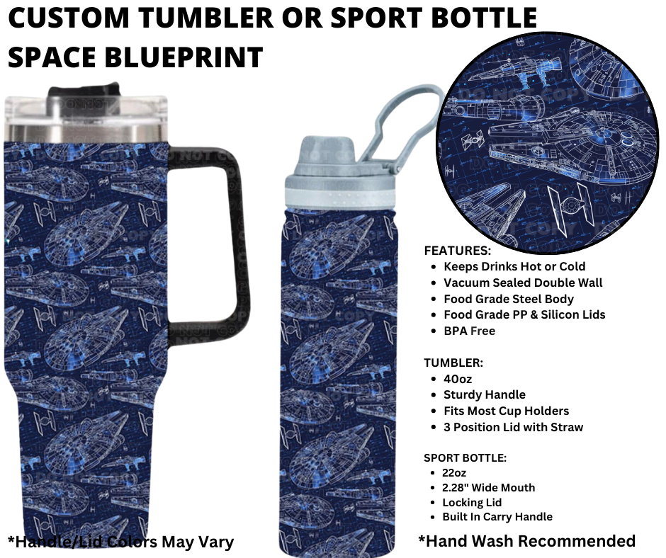 Preorder! Closes 1/1. ETA March. Space Blueprint Custom Tumbler or Sport Bottle