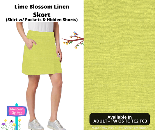 Preorder! Closes 1/15. ETA April. Lime Blossom Linen Skort