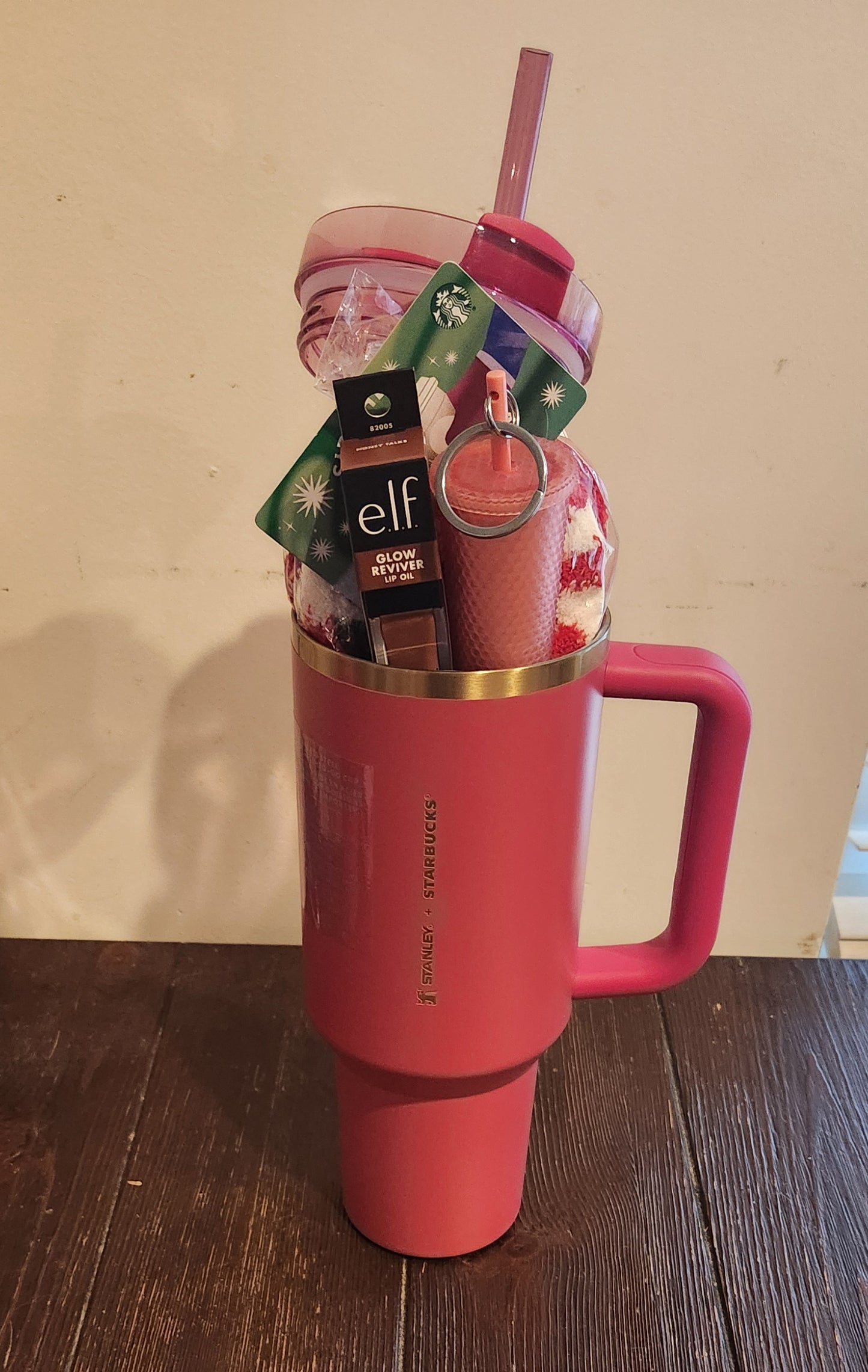 Holiday Berry Pink Glitter Stanley + Starbucks Quencher 40 Ounce Gift Bundle