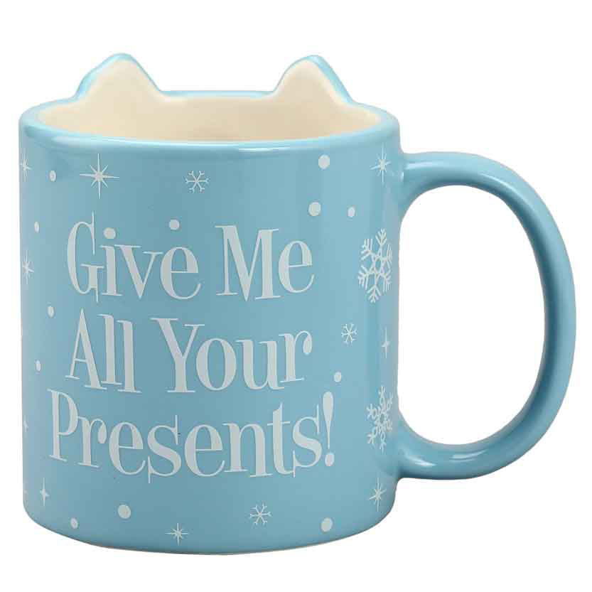 BUMBLE GIVE ME ALL YOUR PRESENTS! 16 OZ. BAS RELIEF CERAMIC MUG