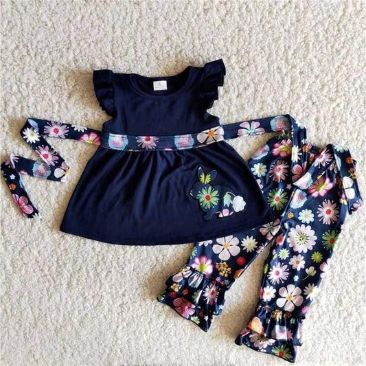 Girls Navy Floral Easter Set