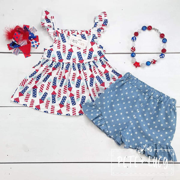 July Fireworks Girls Chambray Short Set