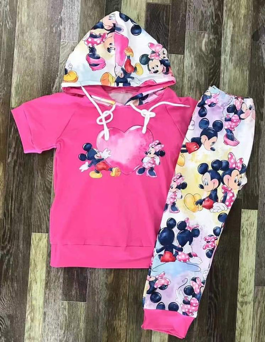 Pink Valetine Mouse Hoodie Set