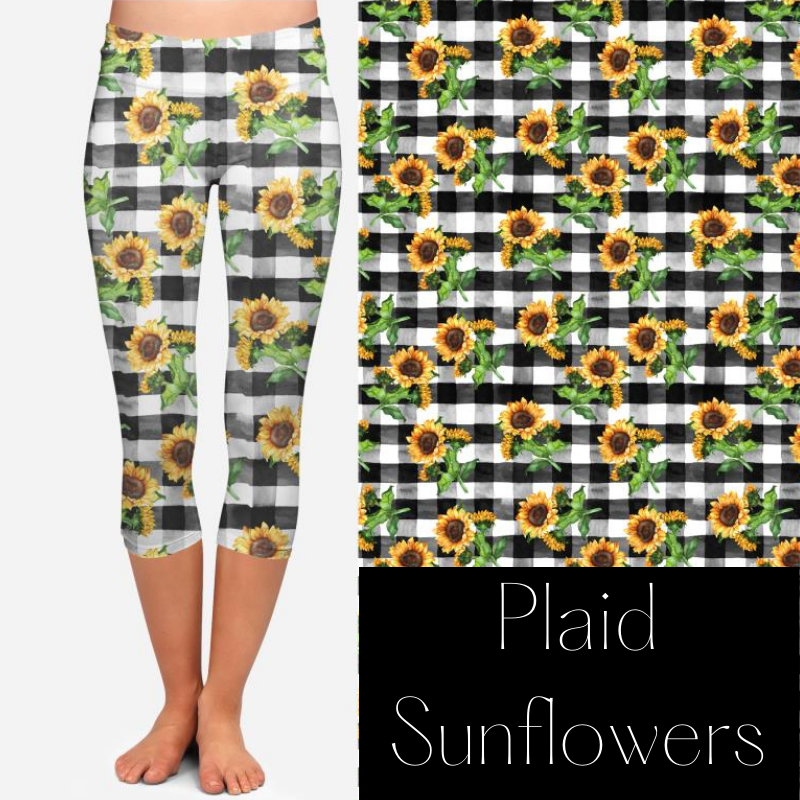 Plaid Sunflower Capri Leggings