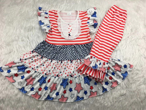 Stars & Stripes Dress & Ruffle Pant Set