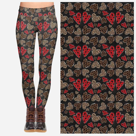 Leopard & Plaid Heart Leggings with Pockets - Ready to Ship!